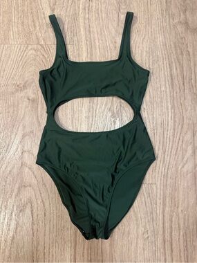 Aerie Classic Cutout One-Piece Swimsuit in Forest Green